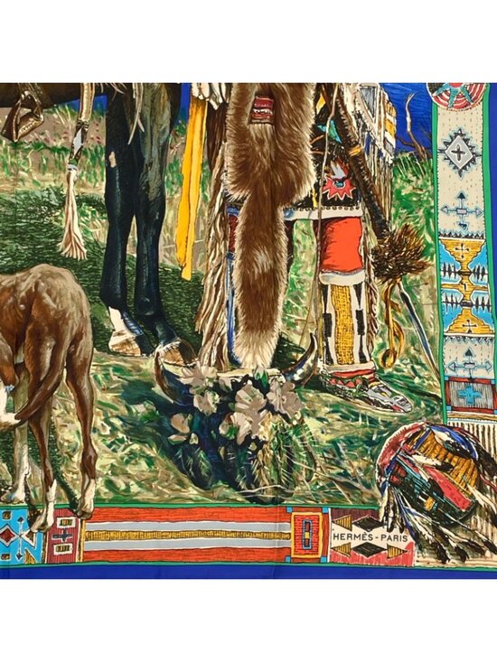 Hermès Silk Twill Carré 90  Hermes les Cheyenne Carre 90 Silk Navy Multicolor Scarf